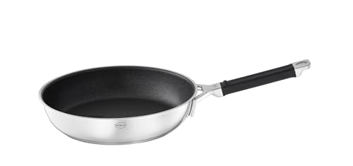 Roesle Silence PRO Frying Pan with Scratch-Resistant Premium Non-Stick Coating ProResistant Silicone Handle 24 cm 18/10 Stainless Steel Induction Suitable for Induction Cookers, Silver/Black