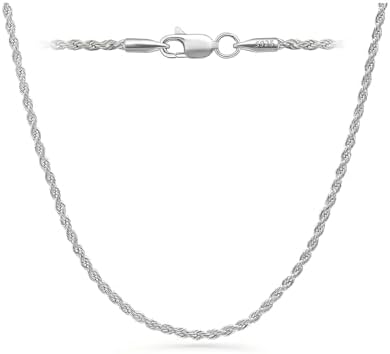 925 Sterling Silver Diamond Cut Rope Chain Necklace, 5MM, 6MM, 7.5