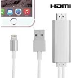 GD2016 Newest Plug and Play 8 Pin HDMI Adapter to iPhone AV Cable HDTV AUDIO for iPhone 5/5S/6/6S/7/7S Plus Support HD 1080P Connect TV and Car,6ft(Silver)