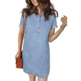 Sidefeel Denim Dress for Women Causal Short Sleeve Collared Button Down Jean Dress Trendy A Line Summer Shirt Dress