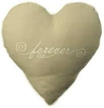 Tan Linen Like Cotton Decorative Heart Shaped Embroidered FOREVER Throw Pillow