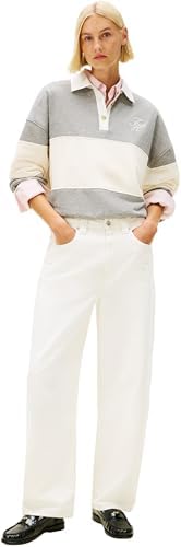 Donna Felpa Gold BTN Rugby Fleece Swtsrt con Chiusura a Bottoni, Grigio (Med Heather Grey), L