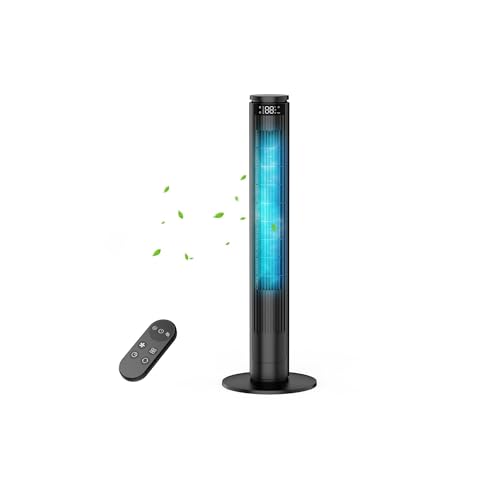 Tower Fan 92 cm with Adjustable LED Screen (Total Off) and Remote Control with Mute Button, Silent Column Fans 28dB, 6 Speeds+5 Modes, Oscillation 70°, 8 m/s, Timer 12h