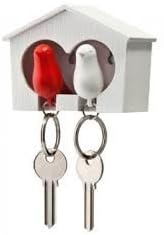 Duo Couple Sparrow Bird House Nest Whistle Key Holder Chain Ring Keyholder Keychain Keyring Hanger Rack White House (White-Red)