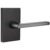 EMTEK Modern Rectangular Rosette Privacy Set with Matching Finish Helios Lever - Choice of Left/Right Handing and 7 Finishes - 5212HLORHUS19 - Right Handed (RH) - Flat Black (US19)