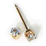 INVERNESS 24K Gold Plate Birthstone Gems 3mm Piercing Earrings March Aquamarine 83C or 83E