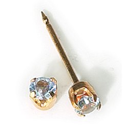 INVERNESS 24K Gold Plate Birthstone Gems 3mm Piercing Earrings March Aquamarine 83C or 83E by Inverness