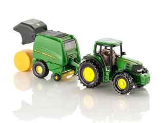 SIKU 1665, John Deere Traktor mit Ballenpresse inkl. 2 Ballen, Metal/Kunststoff, Grün, Bewegliche Teile – Bild 7