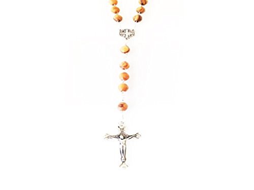 Olive Wood Beads Rosary Christian Holy Land Bracelet by Bethlehem Gifts TM (Jerusalem Cross Silver Crucifix Rosary)
