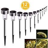 Cynkie 12 Pack Solar Pathway Lights Outdoor, LED Solar Powered Garden Lights, Stainless Steel Landscape Lighting for Garden, Lawn, Patio, Yard, Walkway, Driveway Warm White