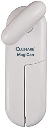MagiCan Abrelatas Manual, Blanco, Plástico/Acero inoxidable, Manija Aumentada, Cómoda, Abre Latas de Cualquier Tamaño