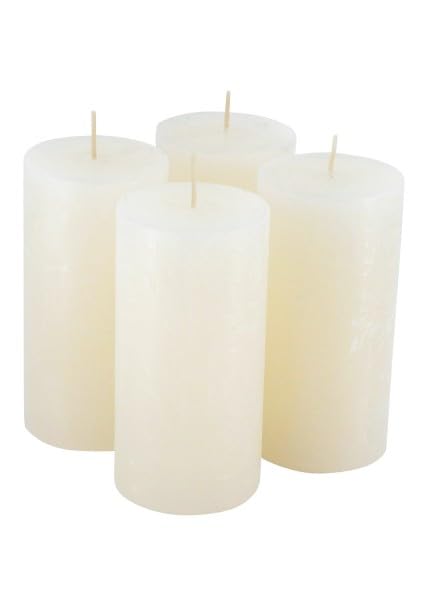 Rustic Pillar Candles - Pack of 4 / Rustic Candles/Advent Candles Christmas (Wool White, Small: Height 8 cm/Diameter 7 cm)