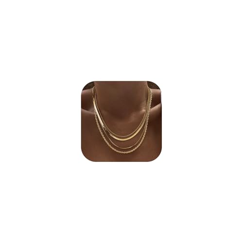 Tewiky Layered Necklaces for Women Non Tarnish- Chunky 14k Gold Plated Herringbone/Snake/Rope/Box/Cuban Link Chain for Women Waterproof Layering Stack Choker Necklace Trendy Dainty Tarnish Free Jewelry Set