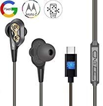 USB Type C Earphone, Monoy USB C Dual Driver Bass Sound Earbud Headphone Headset Wired in-Ear Noise Cancelling for Google Pixel 2 XL,HTC U12,HTC U11,HTC U Ultra,Essential PH-1,Moto Z3 (USB C Earbuds)