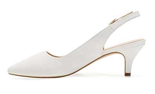 ComeShun Womens Shoes Slingback Kitten Heels Dress Pointed Toe Pumps (7 US, White)