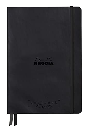 RHODIA 194440C - Rigid Notebook Journal Goalbook Creation Black - A5 14.8 x 21 cm - Dotted 160 pages Black Maya Paper 120g/m² - 2 Ribbons - Faux Leather Cover