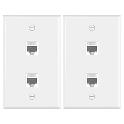 VCE Ethernet Wall Plate 2-Port (UL Listed), Cat6 Female to Female Wall Jack, RJ45 Keystone Inline Coupler Wall Outlet, White (2-Pack)