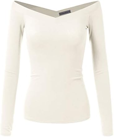 Demonlick Women Off Shoulder T Shirt Long Sleeve V Back Slim Fit Stretchy Tee Top Blouse