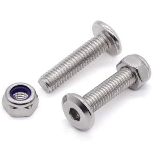 M6 x 20mm Glvaner Flat Round Socket Cap Screws with Hex Locknuts, Stainless Steel 304 (18-8), Screws with Nuts Hardware Sets, 20 Sets