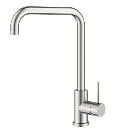 FORIOUS Wasserhahn Küche, Küchenarmatur mit 360°Drehbar, L Förmige Spülenarmatur mit Einhebel für 1 Loch, Wasserhahnhöhe 371 mm, Geeignet für den Eins