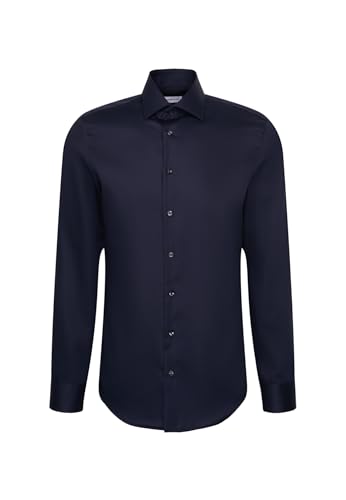 Seidensticker Chemise à Manches Longues pour Homme - Coupe ajustée, Bleu, 44