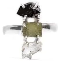 Anillo Plata 925 Mujer Powerful Moldavite And Herkimer Diamond