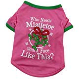 Minisoya Letters Print T-Shirt Christmas Dog Costume Pet Puppy Clothes Apparel (Pink, L)