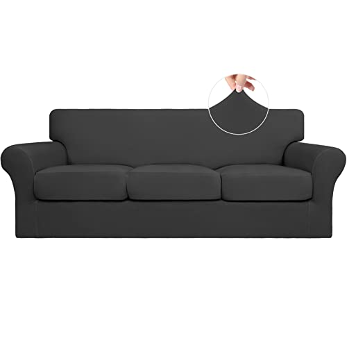 Easy-Going 4 Pieces Stretch Soft Couch Cover for Dogs - Washable Sofa Slipcover for 3 Separate Cushion Couch - Elastic Furniture Protector for Pets, Kids (Sofa, Dark Gray)