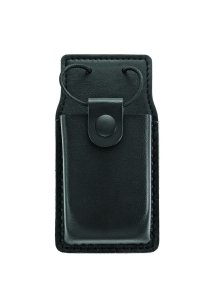 Radio Holder Case with Swivel, Duty Belt Loop, Strong & Sturdy, Leather, Medium, Black Snap, Approx Size: 6 x 2.5", Smooth - Police, Sheriff, CHP, Security, State Trooper - Sold by Uniform World
