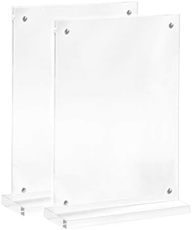 Sloan Creations 5x7 Magnetic Portrait T Shaped Acrylic Double Sided Desktop Photo Frame/Menu Holder/Sign Display (2)