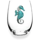 THE QUEENS' JEWELS Blue Seahorse Jeweled Stemless Wine Glass, 21 oz. - Unique Gift for Women, Birthday, Cute, Fun, Not Painted, Decorated, Bling, Bedazzled, Rhinestone
