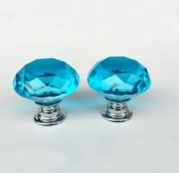 MACHSWON 2 PCS 40mm Lake Blue Crystal Cabinet Door Knobs Cupboard Dresser Drawer Pull Handles with M4*22mm Screws