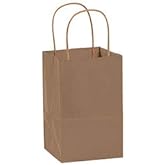 SSWBasics Small Natural Kraft Paper Shopping Bags with Handles - 8"W x 4"D x 10"H - Eco-Friendly Gift & Retail Bags for Parties, Events - Case of 25