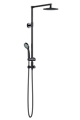 Polaris III Retrofit Rain Shower System, 3-Setting Handheld Shower Combo with Slide Bar, 8" Low Profile Shower Head for Low-Ceiling Bathrooms, 9-Inch Vertical Extension Pipe (Oil Rubbed Bronze)