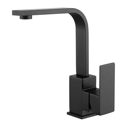 iVIGA Kitchen Tap, High Pressure Kitchen Tap, 360° Swivelling Stainless Steel with 2 Hoses, Ceramic Cartridge for Motorhome, Bathroom, Black