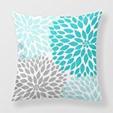 HLPPC Decorative Throw Pillow Cover Turquoise Blue Gray Dahlia Mod Decor Sofa 18 x 18 Inches