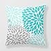 HLPPC Decorative Throw Pillow Cover Turquoise Blue Gray Dahlia Mod Decor Sofa 18 x 18 Inches