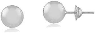 Carol Jewelry 18k Solid White Gold Ball Safety Push Back Stud Earrings for Girls, Teens and Women (7 mm)