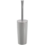 mDesign Slim Compact Plastic Toilet Bowl Brush and Holder for Bathroom Storage - Sturdy, Deep Cleaning - Gray
