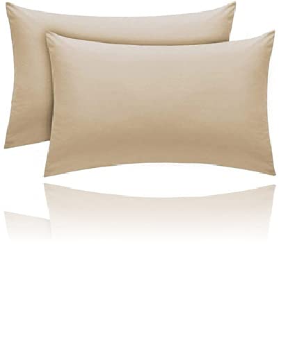 Kanak Pillowcase 2 pack Polycotton Pillow case cover 50x75cm - Latte Plain Dyed Housewife Pillowcases with Envelope Closure