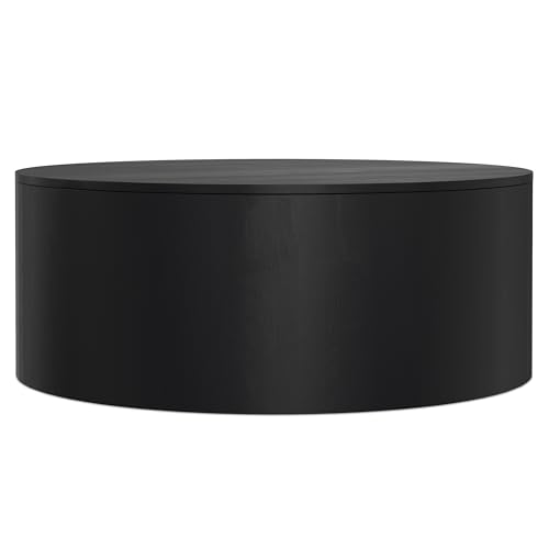 SIMPLIHOME Millbury 36" Wide Solid Mango Wood Drum Coffee Table in Black