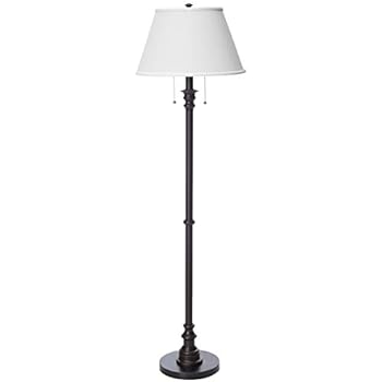 Kenroy Home Floor Lamp with Bronze Finish, Dual On/Off Pull Chains, 60 Inch Height, White Natural Linen Shade