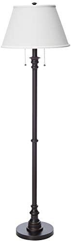 Kenroy Home Floor Lamp with Bronze Finish, Dual On/Off Pull Chains, 60 Inch Height, White Natural Linen Shade