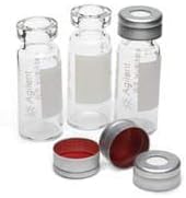 MS analyzed Vial kit. Includes 2 mL Clear Crimp top vials with Write-on spot, Silver Aluminum caps, PTFE/Silicone Septa. 100 of Each