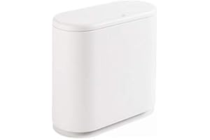 IEEK 12 Liter Rectangular Plastic Trash Can with Press Top Lid,White Modern Wastebasket Thin Trash Cans,3.2 Gallon Garbage Container Bin for Bathroom,Bedroom,Kitchen,Office and Powder Room