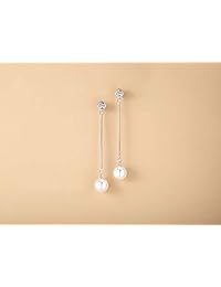 ISAACSONG.DESIGN - Pendientes largos de plata de ley 925 con perlas para mujer, diseño de luna y estrella