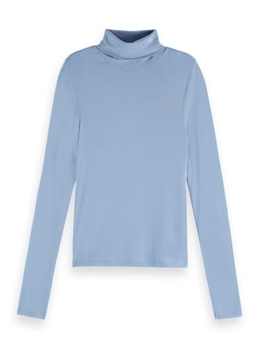 Scotch & Soda Roll up Neck LS T-Shirt, Camiseta Mujer, Faded Denim, M