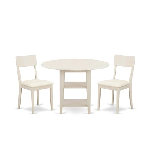 East West Furniture SUAD3-LWH-LC 3 Piece Dining Set Contains a Round Dining Roo…