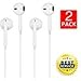 Earbuds/Earphones/Headphones XiQin Premium with Stereo Mic&Remote Control WHITE for iPhone iPad iPod Samsung Galaxy and More Android Smartphones Compatible With 3.5 mm Earbuds (2PACK)