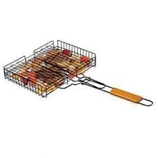 Ad Fresh Non Stick Barbecue Square Wire Grill Pan Basket with Wooden Handle